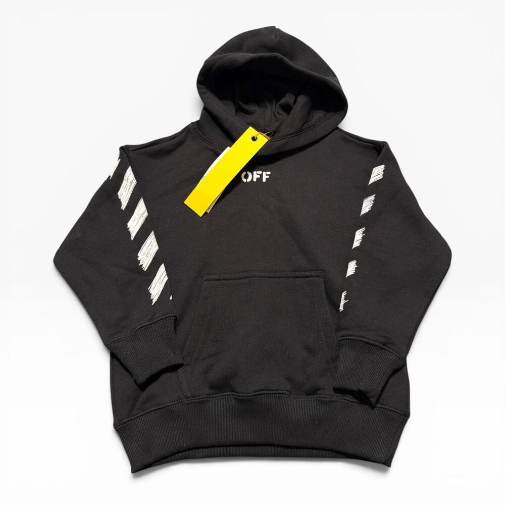 Off-White Kids Black White Scribble Doodle Graphic Logo Hoodie Kids size 5 New